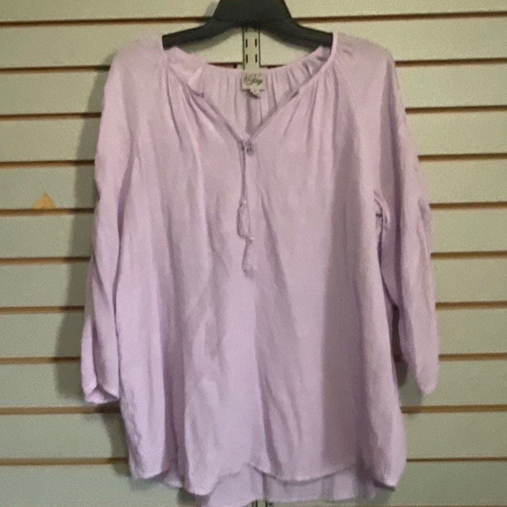 Como Vintage Lavender Crochet Lace Tassel Peasant Blouse XL Boho Purple Top